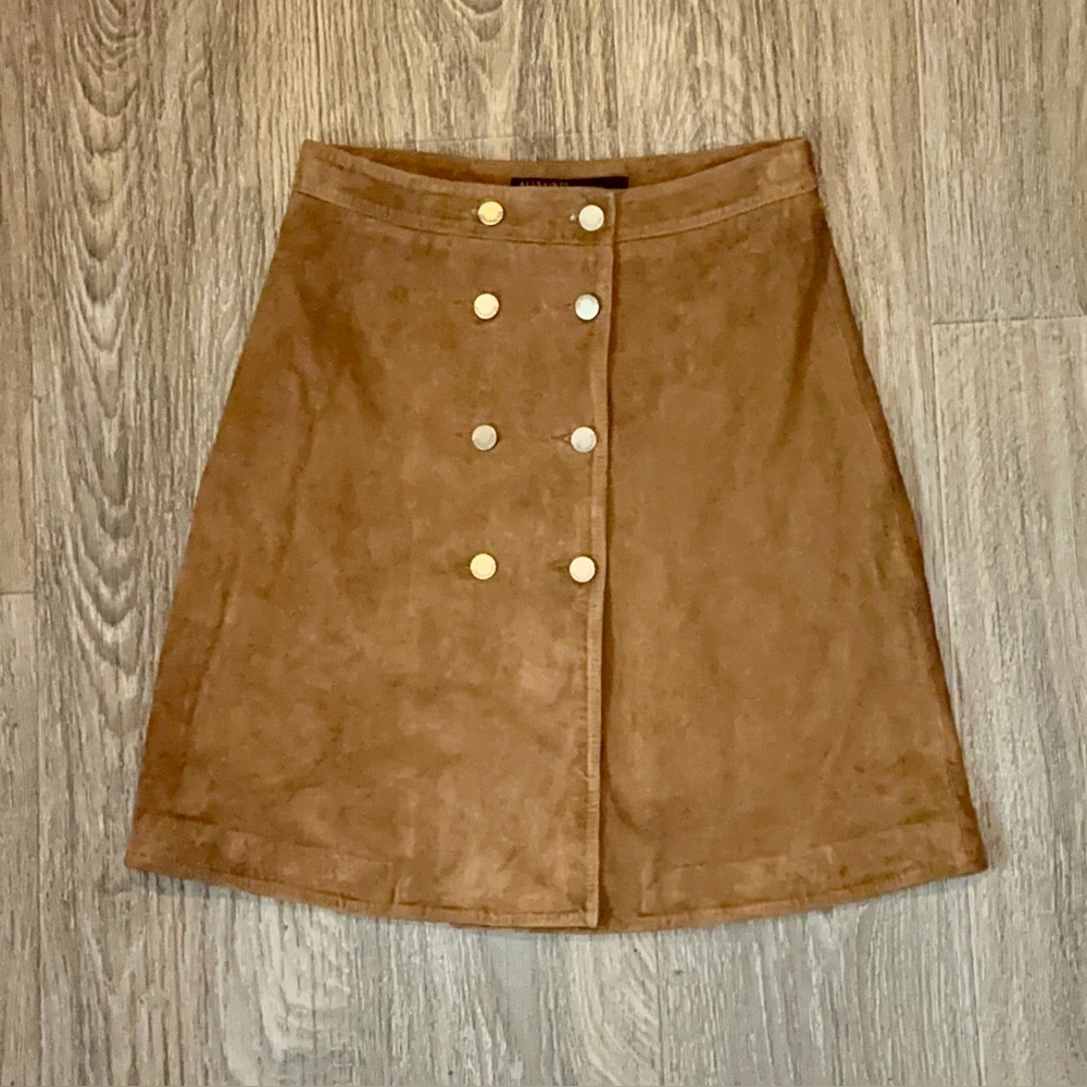 All Saints Tan A-Line Skirt with Button Detail